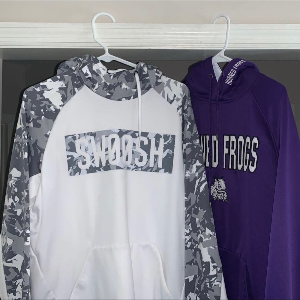 Men’s Nike swoosh hoodie and TCU hoodie